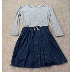 Crewcuts J.Crew Girls Striped Tulle "Mixy" Dress Navy Blue Sequin Size 10 L EUC
